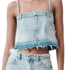 ZARA TRF DENIM SKIRT EFFECT CROP JEAN TOP Sz XS